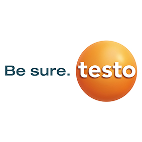 Logo Testo z hasłem Testo. Pomarańczowa kulka z napisem Testo.