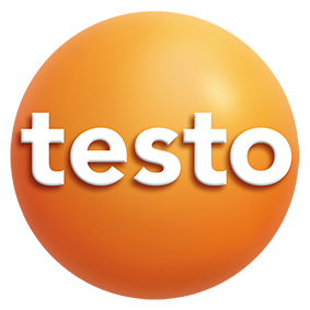 Logo Testo - pomarańczowa kulka z napisem Testo.